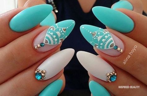 almond nails designs Coachella Nails, Her Nails, Almond Nails Designs, Nailed It, Beautiful Nail Art, Nail Arts, Gorgeous Nails, Acrylic Nail Designs, Blue Nails