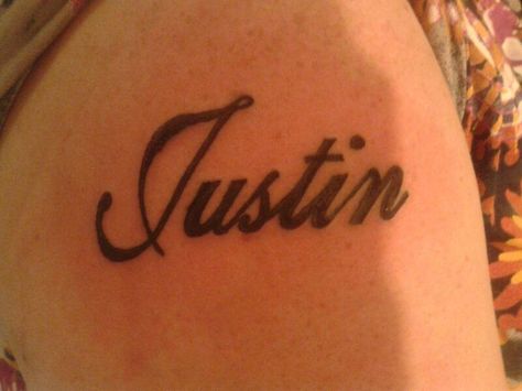 name justin Justin Tattoo Name, Justin Name, Justin Tattoo, Sister Tattoos, Name Tattoos, S Tattoo, I Tattoo, Jesus Fish Tattoo, Cool Tattoos