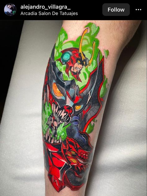 Gurren Lagann Tattoo Ideas, Gurren Lagann Tattoo, Popular Mens Haircuts, Mens Haircuts, Awesome Tattoos, Gurren Lagann, Cartoon Tattoos, Genesis Evangelion, Anime Tattoos