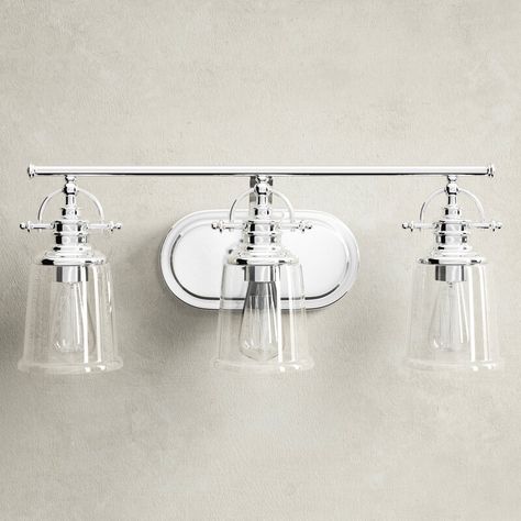 Chrome Vanity Lights, Bathroom Vanity Lighting Chrome, Bathroom Fixtures Brushed Nickel, Bathroom Sink Fixtures, Vanity Lighting Ideas, Chrome Bathroom Lighting, Powder Room Redo, Chrome Vanity Light, Boy Bathroom