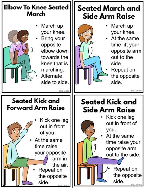 Here are some seated... - Occupational Therapy Association | Facebook Bilateral Integration Activities Occupational Therapy, Bilateral Coordination Activities, Printable Exercises, Midline Crossing, Occupational Therapy Schools, Pediatric Physical Therapy Activities, Brain Gym For Kids, Primitive Reflexes, Coordination Activities