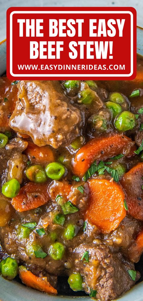 This homestyle Beef Stew recipe is a classic meal that we all remember from our childhood. The one-pot dinner is cooked slowly on the stovetop and has tender beef and vegetables that are cooked in thick and rich beef gravy. It takes a little time to make, but the steps are so simple. It's a cozy and comforting meal that is worth every minute. Old Fashioned Beef Stew Recipes, Beef Stew Packet Recipe, Five Hour Beef Stew, Hardy Beef Stew, Southern Stew Beef Recipes, Stew On Stovetop, Thick And Hearty Beef Stew, Beef Stew Brown Gravy, Beef Stew Creamy