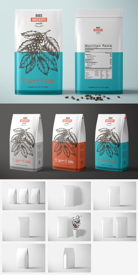 Paper Coffee Bag Mockup Set Coffee Bag Design, Tea Website, Paper Bag Design, Product Packaging Design, Coffee Pack, Packaging Template Design, Coffee Box, Paper Pouch, Packaging Template