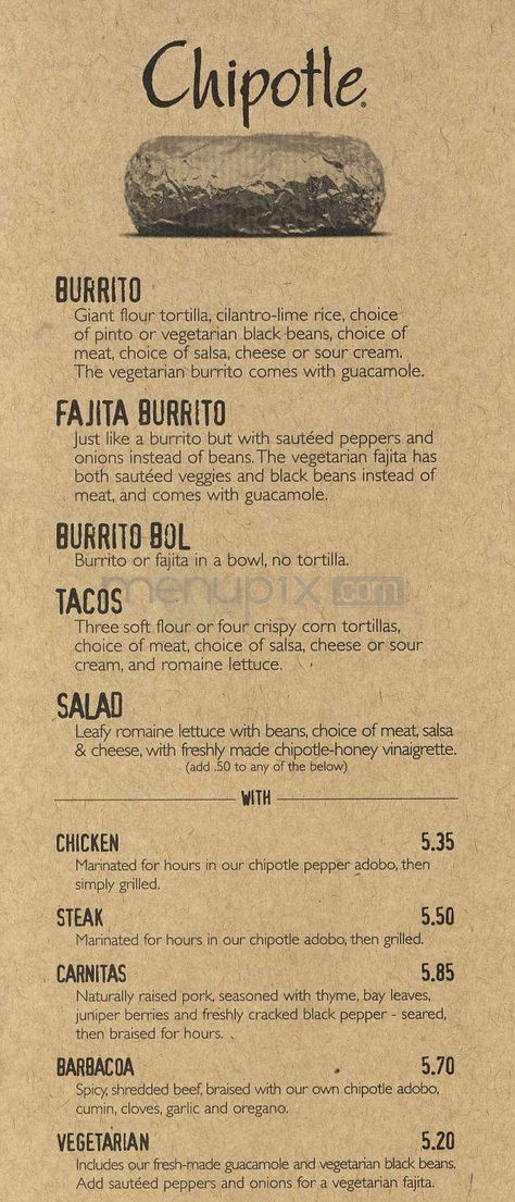 Chipotle Menu, Vegetarian Burrito, Menu Pdf, Sauteed Peppers And Onions, Printable Menu, Cilantro Lime Rice, Sauteed Veggies, Romaine Lettuce, Corn Tortillas