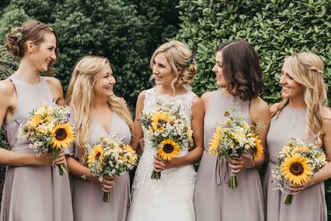 Chrysanthemum Wedding, Eucalyptus Wedding Decor, Lilac Bridesmaid, Yellow Wedding Theme, Lilac Bridesmaid Dresses, Sunflower Wedding Bouquet, Sunflower Themed Wedding, Fall Wedding Bouquets, Eucalyptus Wedding