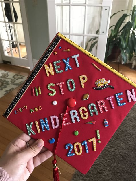 Graduation Cap | DIY Cap Decoration Graduation Preschool, Preschool Graduation Hats Diy, Pre K Graduation Hat Ideas, Pre K Graduation Cap Ideas For Boys, Prek Cap Decoration, Preschool Graduation Cap Decoration, Graduation Cap Designs Preschool, Prek Graduation Cap Designs, Daycare Graduation Ideas