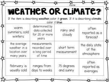 Weather or Climate Coloring Sort by Less Work More Play | TpT Climate And Weather Worksheet, Climate Activities, Teaching Weather, 5th Grade Activities, Weather Worksheets, Learning Organization, Weather Science, Seasons Months, 4 Grade