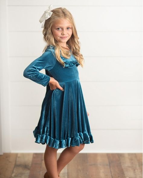 One of our fav girls dresses is ALMOST GONE! Hurry! https://www.andgold.co/product-page/girls-velvet-ruffled-dress-in-teal Party Dress For Winter, Girls Holiday Party, Dress For Winter, Fancy Dresses Party, Bib Dress, Fall Fashion Dresses, Teal Velvet, Bow Headband Hairstyles, Turquoise Dress