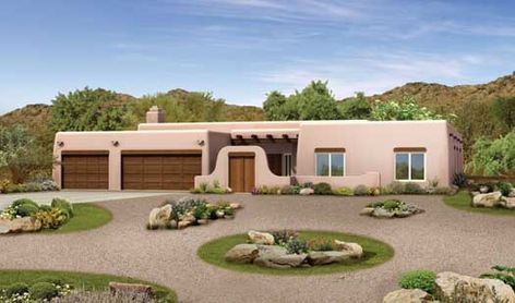 Santa-fe House Plan - 4 Bedrooms, 2 Bath, 2945 Sq Ft Plan 68-126 Adobe House Plans, Pueblo House, Southwestern House, Southwest House Plans, Adobe Houses, Southwest House, Alternative Homes, Flat Roof House, Adobe Home