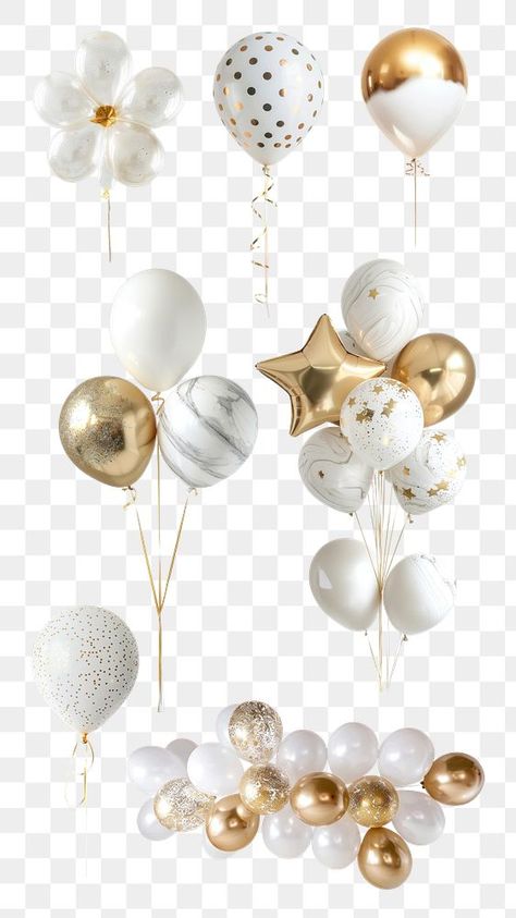 Balloon Png Aesthetic, Fancy Balloons, Balloons Aesthetic, White And Gold Party, Birthday Elements, Emojis Aesthetic, Graphic Design Inspiration Poster, Collage Elements, Glitter Balloons