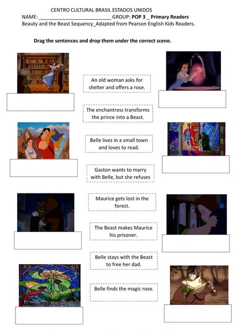 Remember This, The Beast, Story Sequencing, English Exercises, English As A Second Language (esl), English As A Second Language, Reading Comprehension, Beauty And The Beast, Fairy Tales