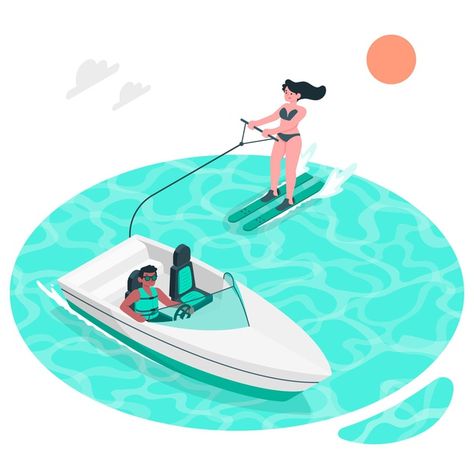 Water Skiing Illustration, Jet Ski Illustration, Boat Icon, Transport Illustration, Travel Agency Logo, Women Sailing, Sea Battle, Fish Icon, Water Ski