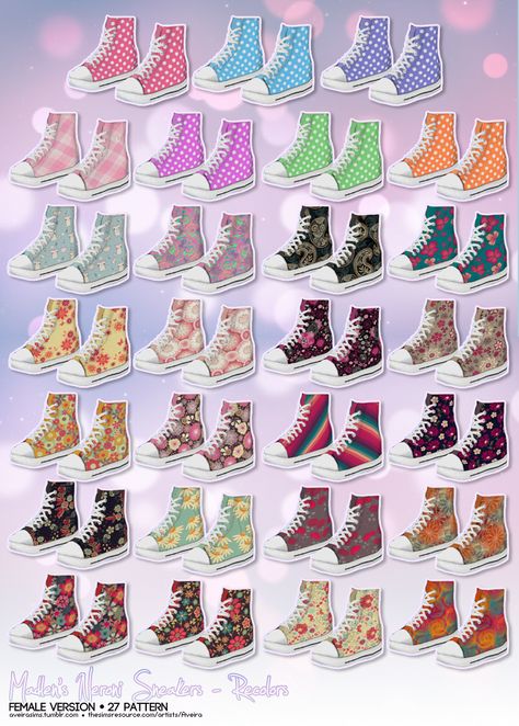 So… I made a palette for recoloring… and I think I overdid it… very much. But colors, yay…!? Anyway, I love this shoes from madlensims and I wanted more color options.. and pattern.. ‘cause colorful... Sims 4 Cc Maxis Match Converse, Sims 4 Cc Kids Clothing, Sims Packs, Sims 4 Anime, Sims 4 Cc Shoes, Sims 4 Mm Cc, Sims 4 Teen, Sims 4 Dresses, Sims 4 Characters