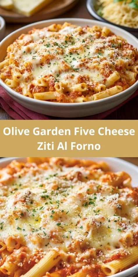 Dinner Recipes Pasta Healthy, Baked Ziti Freezer Meal Recipe, 3 Cheese Ziti Pasta, Pasta Recipes Ziti, Olive Garden Five Cheese Ziti Al Forno Copy Cat Recipe, Olive Garden Baked Ziti Recipe Copycat, Olive Garden Five Cheese Ziti Al Forno, Baked Ziti Make Ahead, Baked Ziti Al Forno