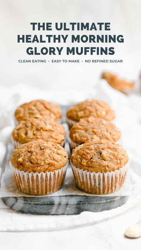 This is the BEST morning glory muffins recipe! Made with carrots, apple & whole grain flour, they’re still really moist & fluffy. Almost like eating cupcakes for breakfast! Greek yogurt creates that perfect texture. It also keeps these healthy morning glory muffins low calorie & gives them a protein boost! Easy to make & SO yummy! Healthy morning glory muffins greek yogurt. Low calorie morning glory muffins recipe. Morning glory muffins gluten free. Healthy morning glory muffins no sugar. Best Morning Glory Muffins, Muffins Greek Yogurt, Gluten Free Morning Glory Muffins, Healthy Morning Glory Muffins, Low Calorie Muffins, Morning Glory Muffins Healthy, Morning Glory Muffins Recipe, Greek Yogurt Muffins, Muffins Gluten Free