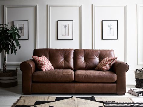 Upholstered in beautiful soft leather and combined with woven fabric scatter cushions. Adventurous Life, Back Sofa, Polished Wood, Recliner Corner Sofa, Dining Room Storage, Beautiful Sofas, Brown Sofa, Large Sofa, Wooden Dining Tables