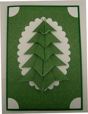 Night Owl Designs: Folded Christmas Tree Card Tutorial Origami Christmas Tree Card, Folded Christmas Tree, Origami Xmas, Xmas Cards Diy, Folded Christmas Cards, 3d Paper Projects, Origami Christmas Tree, Owl Designs, Christmas Delights