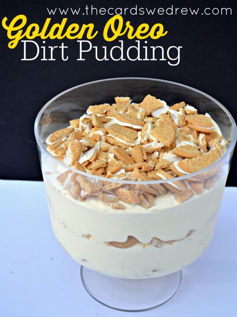 Golden Oreo Dirt Pudding recipe that's sure to wow your guests! Golden Oreo Recipes, Dirt Pudding Recipe, Homemade Desert, Dirt Pudding Recipes, Oreo Dirt Pudding, Dirt Pudding, Vanilla Oreo, Oreo Dirt, Oreo Pudding