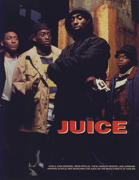 Juice (1992) Tupac's debut in film. He's brilliant as "Bishop"..a must see if you're a ran of Shakur(s)! Juice Movie, African American Movies, Omar Epps, Tupac Pictures, Gangster Movies, Hip Hop Classics, 90s Hip Hop Fashion, 90s Movies, Black Hollywood