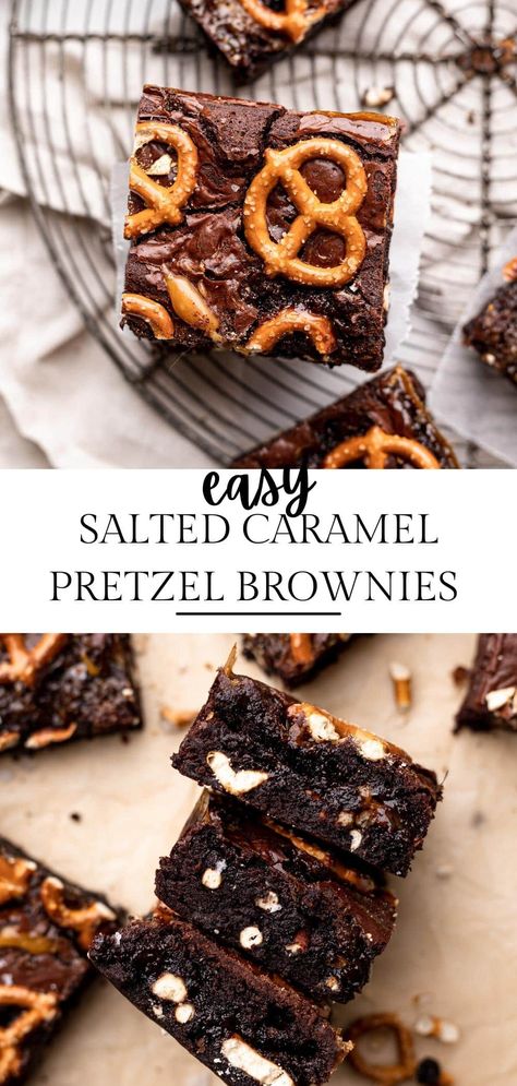 Brownies With Pretzels, Brownies With Caramel Sauce, Brownies With Caramel, Gluten Free Brownie Recipe, Caramel Pretzel Brownies, Gluten Free Caramel, Cambrea Bakes, Pretzel Brownies, Salted Caramel Pretzels