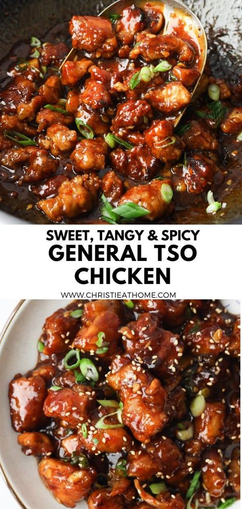 General Tso Chicken. Crispy chicken smothered in a sweet, tangy, glossy sauce with a spicy kick! It serves deliciously for dinner, lunch or leftovers. Ready in just 25 minutes! This general tso chicken from scratch is easy to make at home. tags: general tso chicken recipe, general tso chicken easy, general tso air fryer, general tso chicken sauce, general tso chicken easy recipes, easy chinese chicken recipes, crispy asian chicken, general tso sauce recipe, asian chicken recipes easy General Tso Chicken And Rice, Sweet General Tso Chicken, General Tso Chicken Spicy, Instant Pot General Tso Chicken Easy, Grilled General Tso Chicken, Instapot General Tso Chicken, General Tso’s Chicken Recipe, Airfryer General Tso Chicken, Asian Chicken Tenderloin Recipes