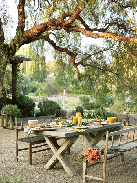 Tuscan dining: The courtyard-planted boxwood, 'Provence' lavender, Myrtus communis 'Compacta' and upright rosemary. Table Mosaic, Backyard Dining, Provence Garden, Outdoor Cooking Area, Table Picnic, Tuscan Garden, Kitchen Windows, Tuscan Design, Table Farmhouse