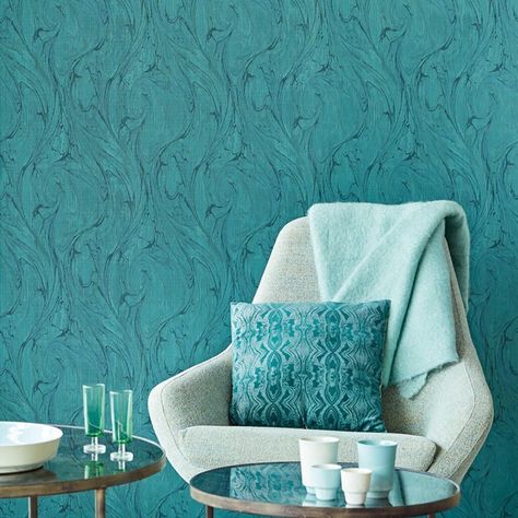 Nilaya by Asian Paints on Instagram: “A vision in glittering turquoise blue. Immerse, surround, envelop and drape your space in the glory of a shade you love. This wallcovering…” Wall Texture Design Living Rooms, Teal Room Decor, Textured Wall Paint Designs, Asian Paints Wall Designs, Asian Paint Design, Wall Paint Texture, Home Wall Colour, Hall Painting, Wall Painting Living Room