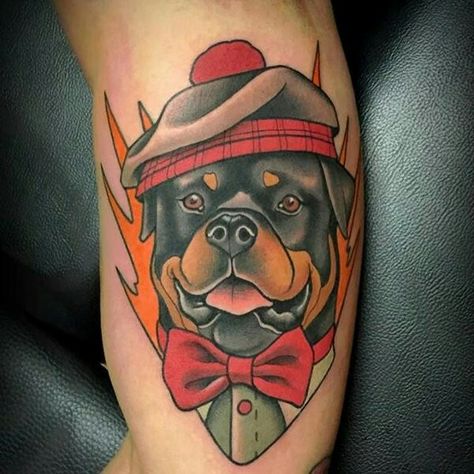 Traditional Rottweiler Tattoo, Rottweiler Temperament, Rottweiler Tattoo, Rottweiler Names, Traditional Tattoo Design, Dog Tattoo, American Traditional, Old School Tattoo, Rottweiler