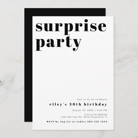 Retro Birthday Invitation, Birthday Party Surprise, Husband Birthday Parties, Minimalist Birthday, Surprise Party Invitations, Surprise Birthday Invitations, Surprise Birthday Party, Bday Invitations, Mom Party