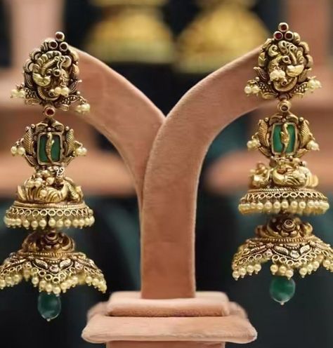 Gold Antique Jhumkas, Antique Earrings Jhumka, Jumkas Antiques, Nakshi Earrings, Jumkas Gold, Temple Jewellery Jhumkas, Gold Jhumkas, Gold Earrings Indian, Bridal Jewellery Earrings