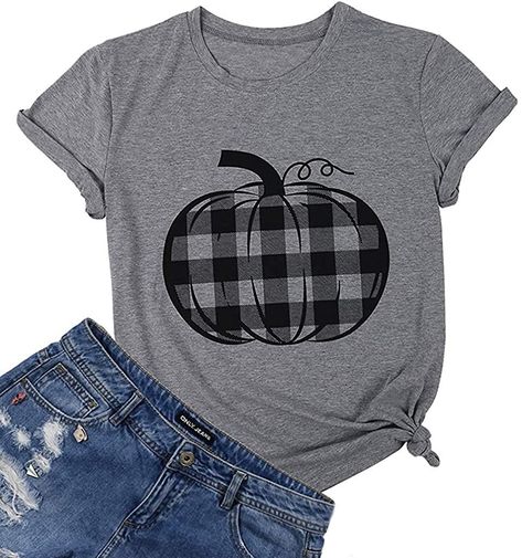 Pumpkin Shirt Top Halloween Thanksgiving Gift Top Women Pumpkin Plaid Graphic Print T Shirt Tee #WomensTShirt #LUKYCILD #Affiliate Halloween Plaid, Tops Online Shopping, Holiday Clothing, Plaid And Leopard, Top Shirt Women, Pumpkin Shirt, Thanksgiving Gift, Pumpkin Halloween, Thanksgiving Shirts