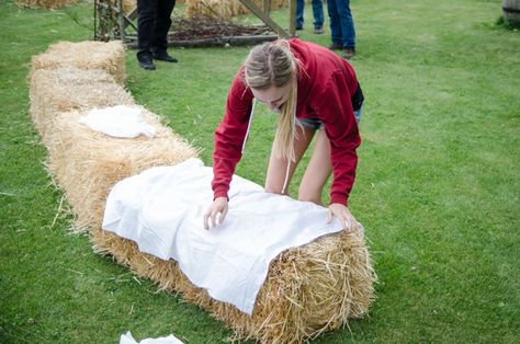 Hay Bail Seating - lemonthistle.com Alternative Seating For Outdoor Wedding, Haybale Seating Party, Hay Bale Benches Wedding, Burlap Hay Bales Wedding, Seating For Outside Wedding, Straw Bails Wedding Outdoor Seating, Hay Bale Seating Wedding Covers, Outdoor Wedding Seating Ideas Cheap, Diy Hay Bales