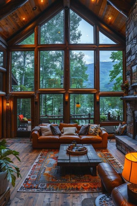 Attractive Log Cabins Contemporary Log Cabin, Big Window Cabin, Cabin With Big Windows, Log Cabin Modern, Big Cabin, Log Homes Exterior, Cute Small Houses, Modern Log Cabin, Luxury Log Cabins