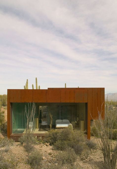 Desert Nomad House by Studio Rick Joy Desert House Exterior, Desert Aesthetic Decor, Nomad House, Desert Nomad, Steel Cladding, Desert Aesthetic, Future Architecture, Desert House, Elegant Plates