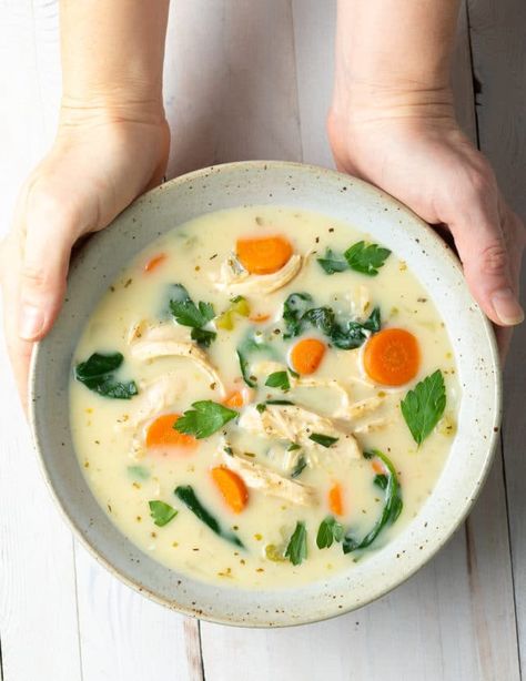 Creamy Lemon Chicken Soup with Spinach | A Spicy Perspective | Bloglovin’ Creamy Lemon Chicken Soup, Healthy Lemon Chicken, Slow Cooker Lemon Chicken, Low Carb Chicken Soup, Chicken Soup Recipes Easy, Keto Chicken Soup, Salad Appetizer Cups, Lemon Chicken Soup, Creamy Lemon Chicken