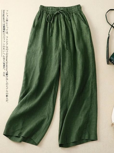 Summer Pants Women, Earthy Style, Elastic Pants, Fairy Clothes, Casual Wide Leg Pants, Wide Leg Linen Pants, Linen Style, Simple Trendy Outfits, Beautiful Clothes