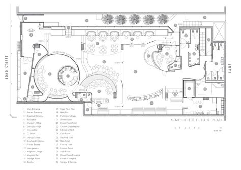 Image 16 of 20 from gallery of Bond Bar / HACHEM. Floor Plan Nightclub Layout, Bar Architecture Design, Bar Layout Plan, Bar Layout Design, Offices Plans, Metal Shop Houses, Cafe Floor Plan, Bar Layout, Cafe Plan