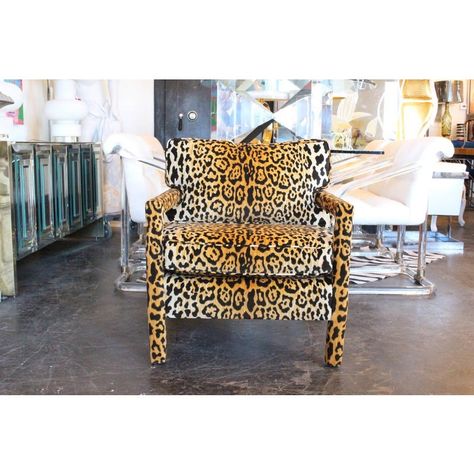 Custom stylish parsons armchair in the style of Milo Baughman. Newly upholstered in a fun-sophisticated leopard upholstery fabric. Down wrapped seat cushion with down back cushion make this chairs ultra comfortable. Available at $3200 (as shown), or in choice of fabric for $3000 + 6 yards COM. Can be made to your specifications  Dimensions as shown 27" wide, 30" deep, 26" tall Seat height 18". Animal Print Furniture, Leopard Chair, Herman Miller Chair, Teal Accent Chair, Chair Bedroom, Parsons Chair, Milo Baughman, Parsons Chairs, Central Station