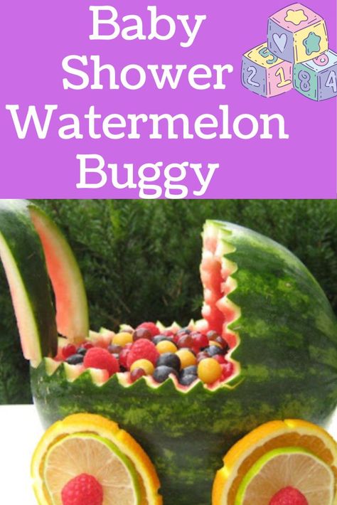 Make this adorable watermelon buggy for a baby shower! Watermelon Baby Shower Ideas, Baby Shower Popcorn, Baby Shower Watermelon, Dollar Tree Storage, Baby Shower Fruit, Watermelon Baby, Baby Buggy, Cut Watermelon, Baby Shower Diaper Cake