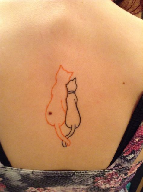 Orange Kitty Tattoo, Orange And Black Cat Tattoo, 2 Cats Together Tattoo, Cat Passing Tattoo, Aristocrats Tattoo, Orange Cat Tattoo Simple, Oliver And Company Tattoo, 2 Cat Tattoo, Tattoos For Cats That Passed