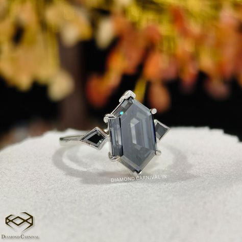 Halloween Gothic Style Gray Dutch Marquise Step Cut Moissanite Engagement Ring, Special Gift For Her, Sparkling Moissanite Three Stone Ring by DiamondCarnivalIN on Etsy Grey Moissanite Ring, Scared Of Commitment, Dutch Marquise, Marquise Moissanite Engagement Ring, Gray Moissanite, Special Gifts For Her, Blood Diamond, Halloween Gothic, Step Cut