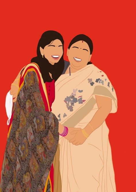 Indian Mom Illustration, Mother Daughter Movies, Dress Illustration Art, Mehndi Classes, Mom Drawing, Indian Contemporary Art, Instagram Black Theme, Bengali Art, Indian Illustration