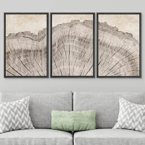 IDEA4WALL Line Art Geometric Wood Tree Ring Framed On Canvas 3 Pieces Print | Wayfair Wood Farmhouse Decor, Large Framed Wall Art, Wood Farmhouse, Tree Ring, Brown Wall Art, Modern Organic, Wood Tree, Country Farmhouse Decor, Neutral Decor