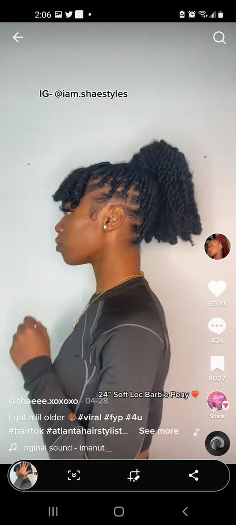 Barbie Ponytail Braids, Barbie Ponytail With Locs, Locs Barbie Ponytail, Barbie Loc Ponytail, Ponytail Over Locs, Bangs Locs, High Ponytail With Bangs, Ponytail Bangs, Barbie Pony