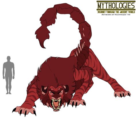 Mythologies - Manticore by HewyToonmore Manticore Concept Art, Manticore Character Design, Manticore Mythology, Manticore Oc, Mystical Creature Drawing, Manticore Art, Greek Creatures, Altered Beast, Beast Creature