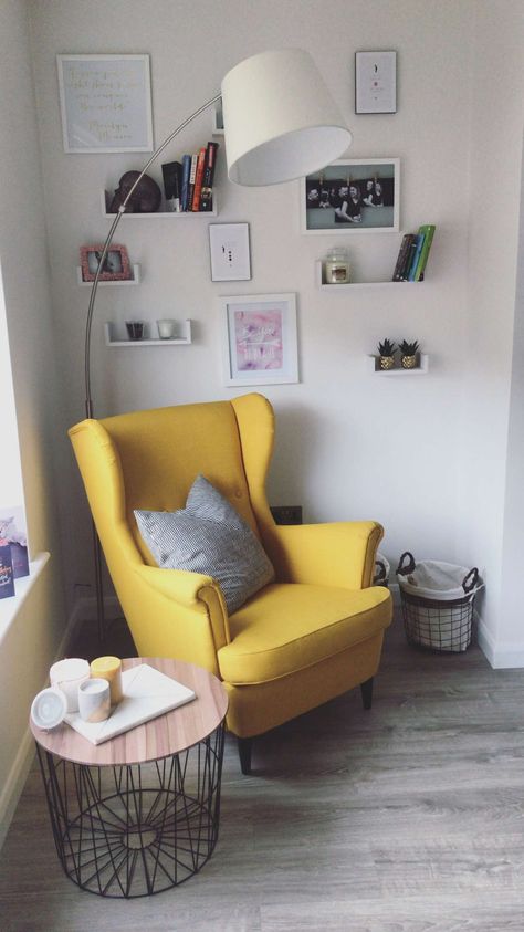 Yellow Chair, Corner Decor, Living Room Decor Apartment, A Living Room, Home Room Design, Apartment Living Room, Design Case, Aesthetic Room Decor, Apartment Living