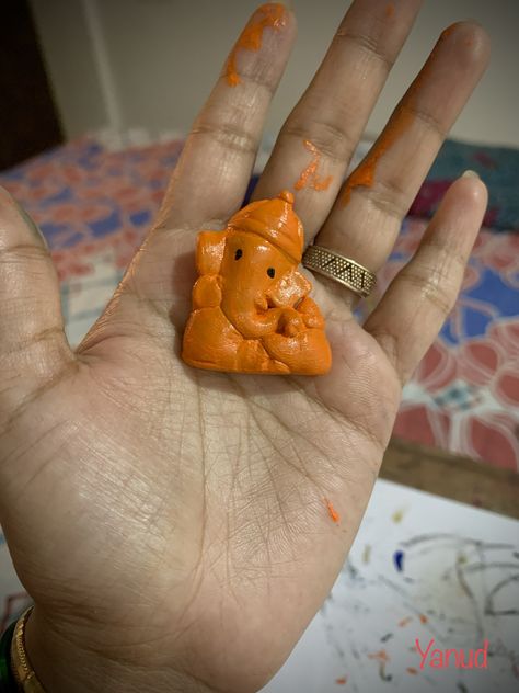 Mini Ganesha idol on palm Yt Studio, Designing Dress, Clay Ganesha, Clay Cute, 17 Birthday, Ganesha Drawing, God Idols, 17th Birthday Ideas, Clay Arts