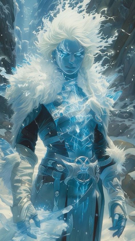 Ice Spirit Art, Ice Angel Art, Ice Character Design, Ice Creature, Water Guardian, Ice Character, Ice Giant, Fantasy Portraits, Spirited Art