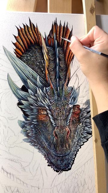 Dragon Art Ideas, Dragon Painting Tutorial, Drogon Got Fanart, Dragon Pictures Drawings, Dragon Pencil Drawings, Dragon Watercolor Painting, Game Of Thrones Painting, Dragons Sketch, Dragon Oil Painting