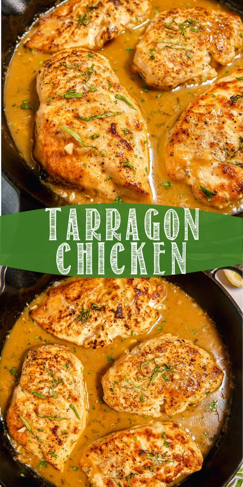 Tarragon Chicken Recipe, Tarragon Recipes, Dragon Chicken, Tarragon Chicken, Seared Chicken Breast, Seared Chicken, Chicken Skillet Recipes, Chicken Skillet, Mustard Sauce